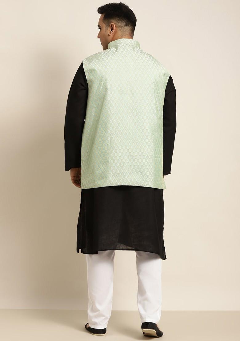 Black Solid Poly Blend Kurta Set For Men