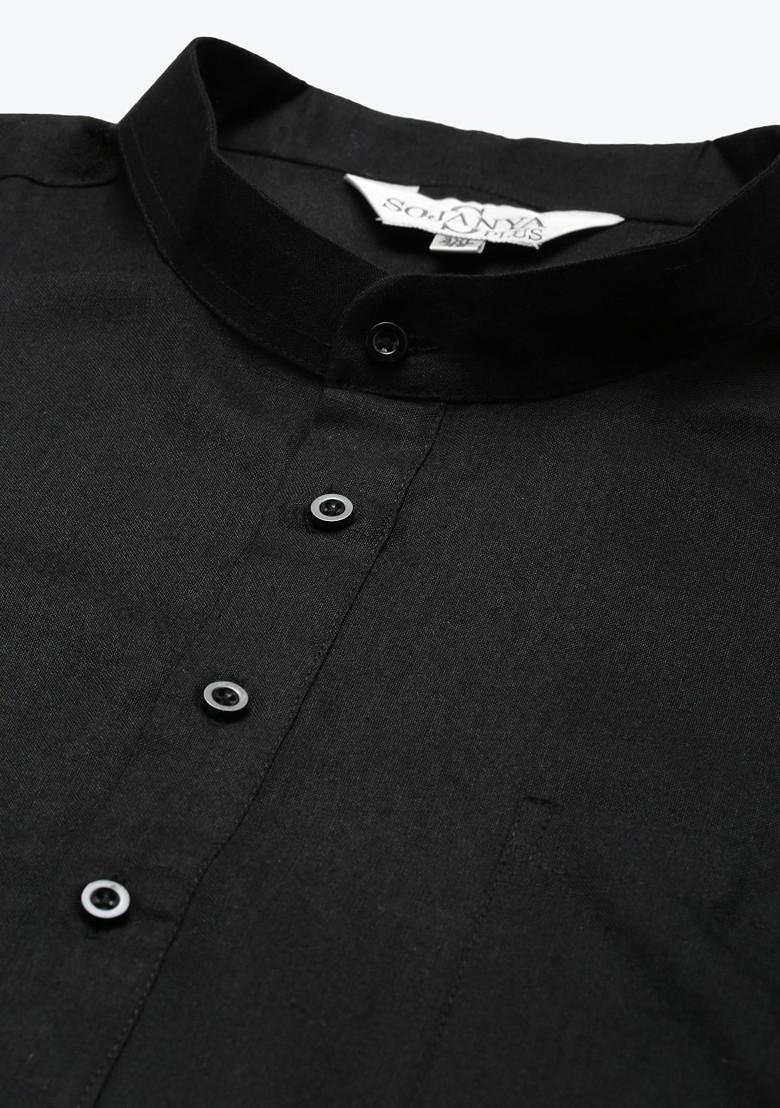 Black Solid Poly Blend Kurta Set For Men