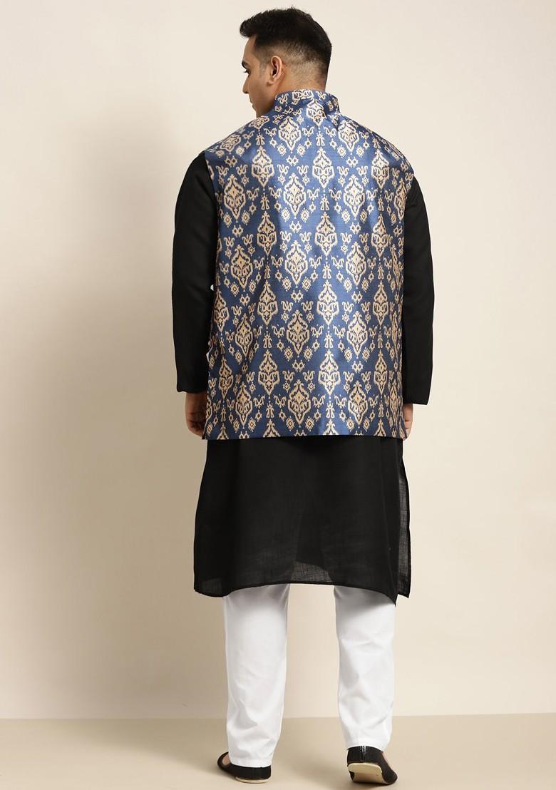 Black Solid Poly Blend Kurta Set For Men