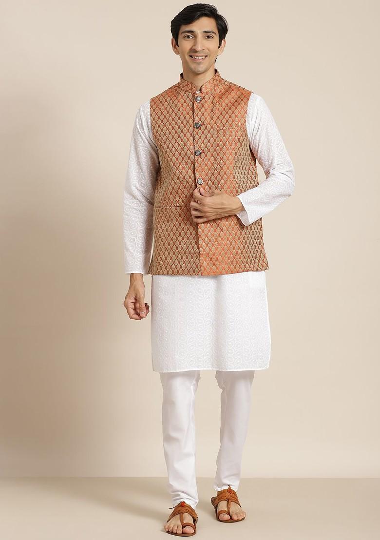 White Chikankari Cotton Kurta Set For Men