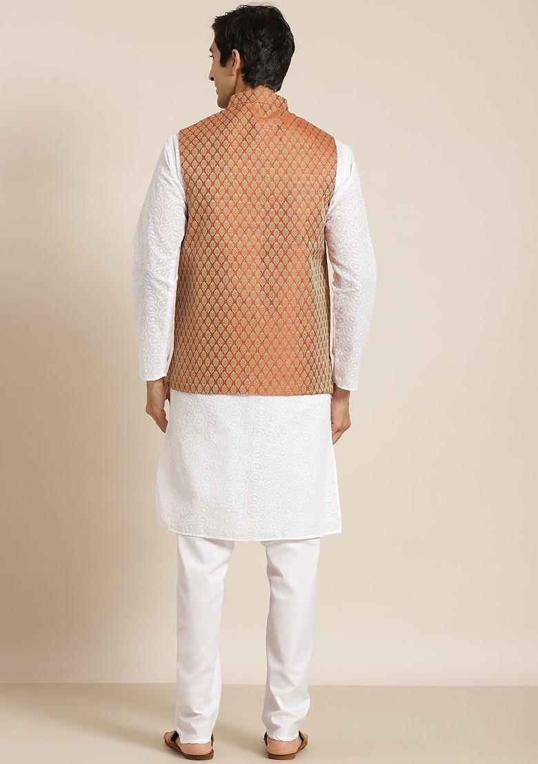 White Chikankari Cotton Kurta Set For Men