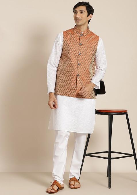 White Chikankari Cotton Kurta Set For Men