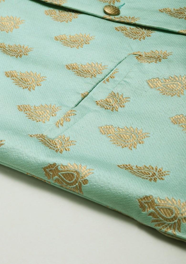 Rust Orange Ethnic Motifs Poly Blend Kurta Set For Men