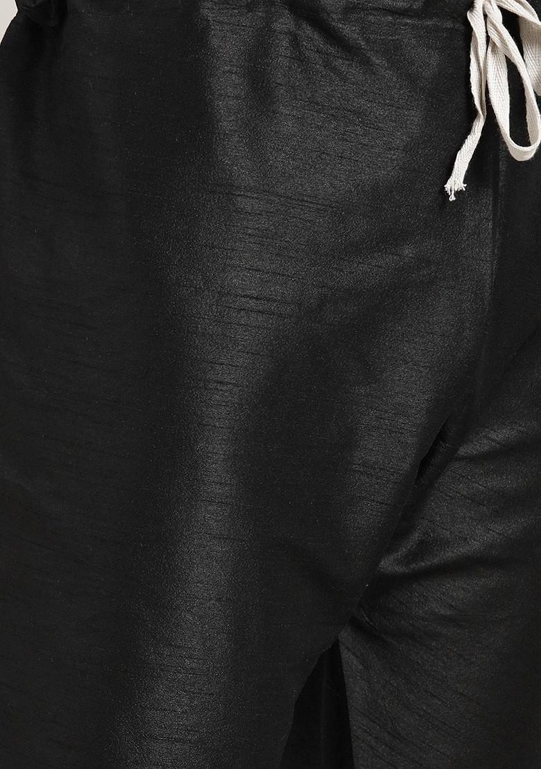 Black Solid Jacquard Kurta Set For Men