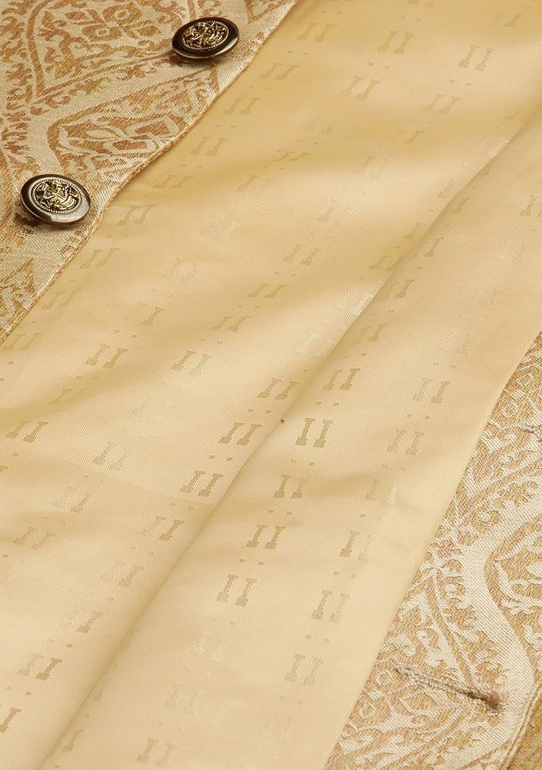 Orange Ethnic Motifs Silk Kurta Set For Men