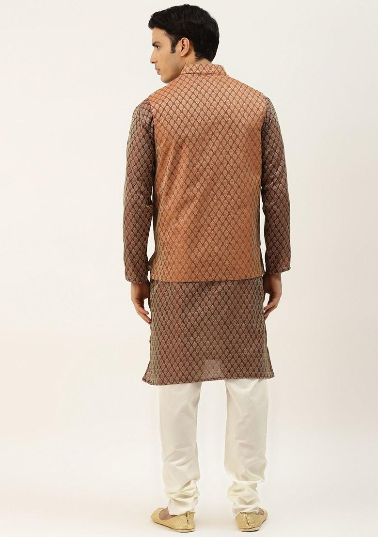 Maroon Ethnic Motifs Poly Blend Kurta Set For Men