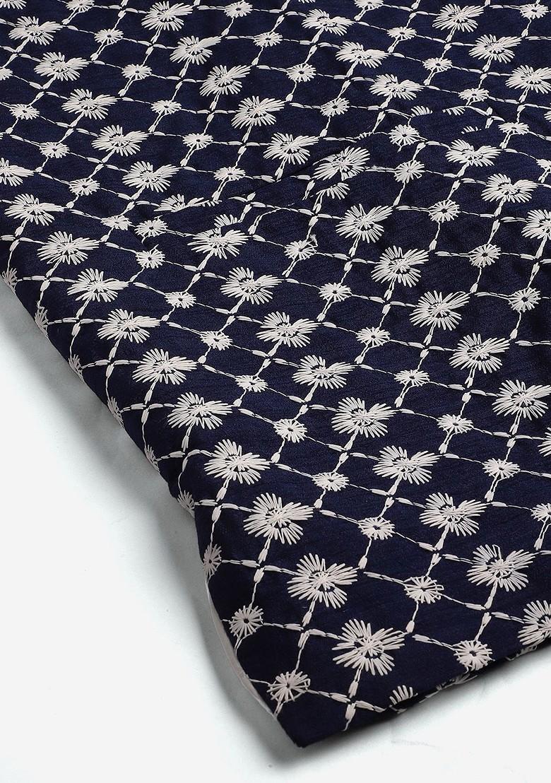 Navy Blue Woven Poly Blend Kurta Set For Men