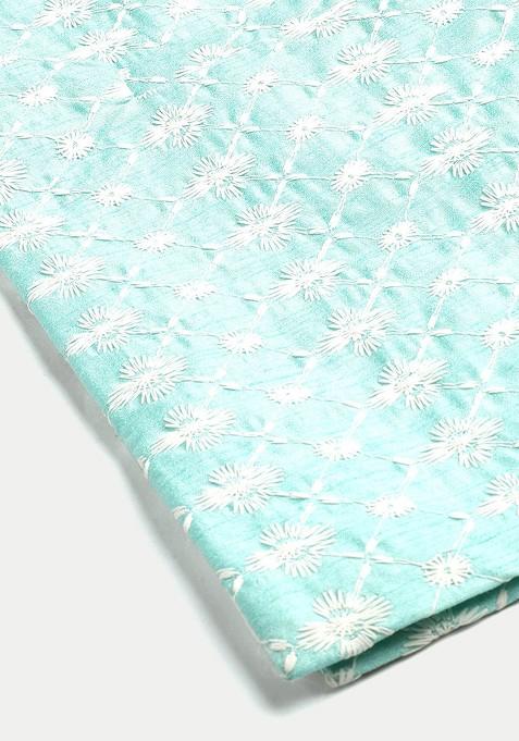 Sea Green Woven Poly Blend Kurta Set For Men