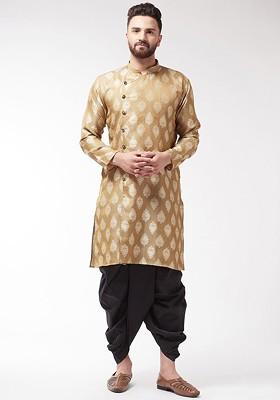 Brown Solid Poly Blend Kurta Set For Men