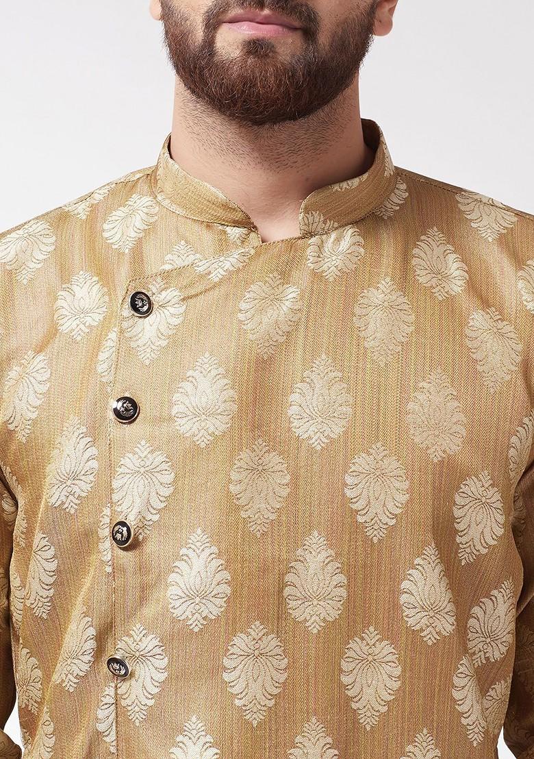 Brown Solid Poly Blend Kurta Set For Men