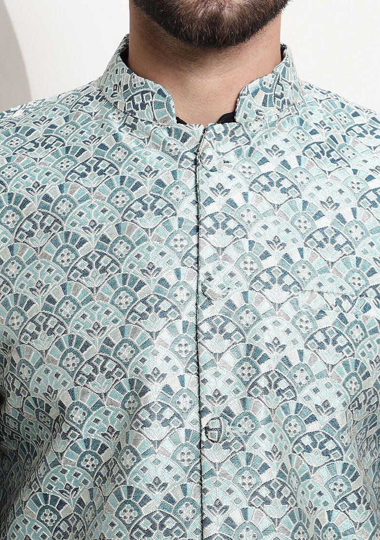 Black Embroidered Cotton Kurta Set For Men