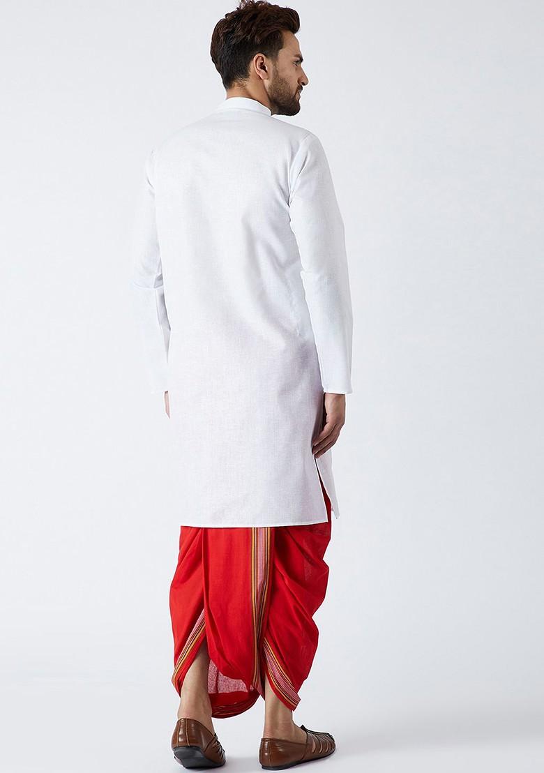 White Solid Poly Blend Kurta Set For Men