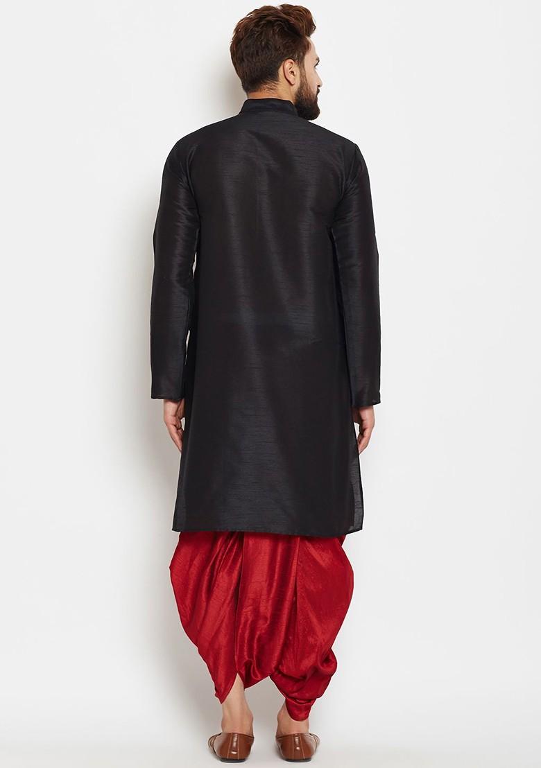 Black Solid Poly Blend Kurta Set For Men