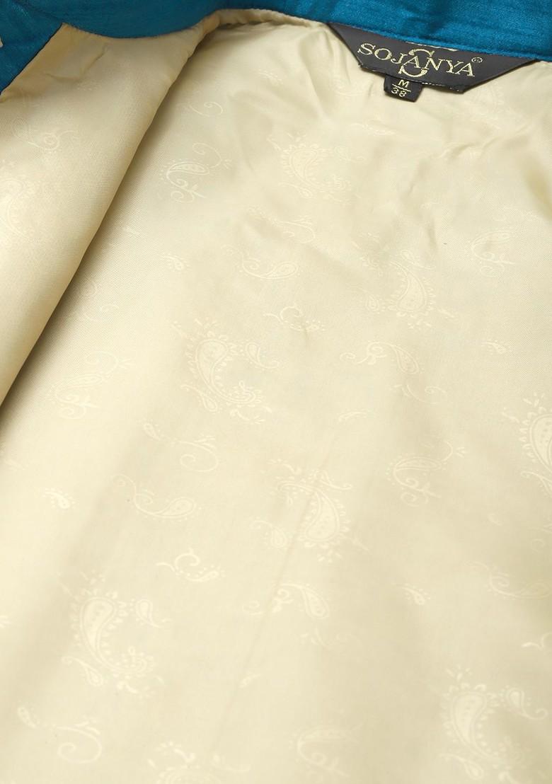 Off White Solid Poly Blend Kurta Set For Men