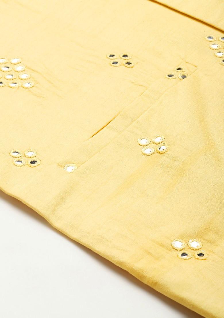 Off White Embroidered Poly Blend Kurta Set For Men