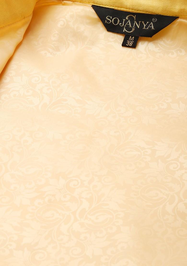 Off White Embroidered Poly Blend Kurta Set For Men