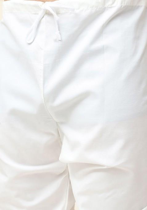 Cream Ethnic Motifs Cotton Kurta Set For Men