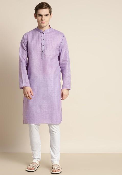 Lavender Solid Poly Blend Kurta Set For Men — view on Indya