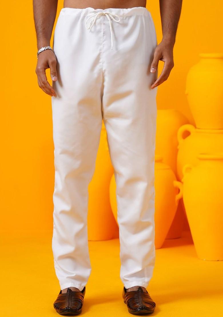 Yellow Thread Work Poly Blend Kurta Set For Men