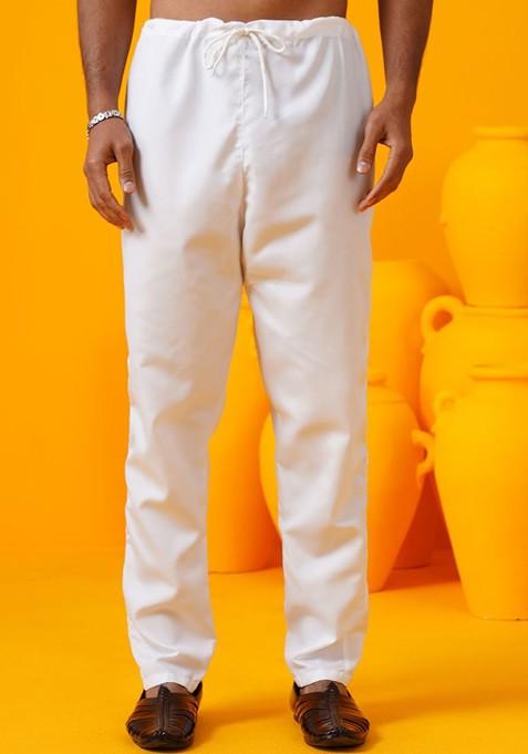 Yellow Thread Work Poly Blend Kurta Set For Men