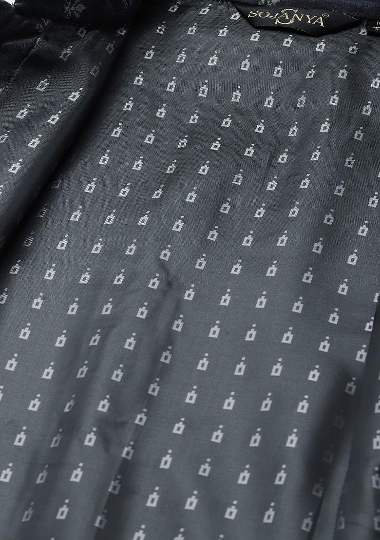 Grey Solid Poly Blend Kurta Set For Men