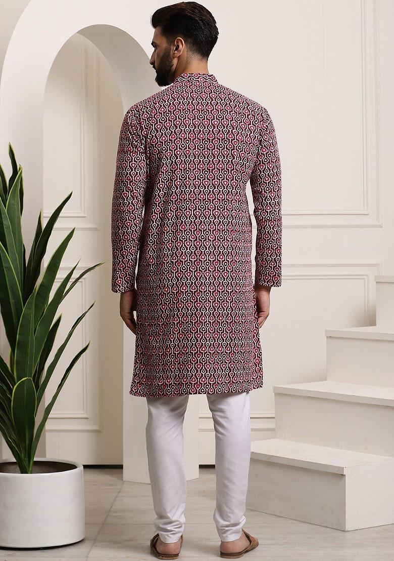Brown Ethnic Motifs Cotton Kurta Set For Men