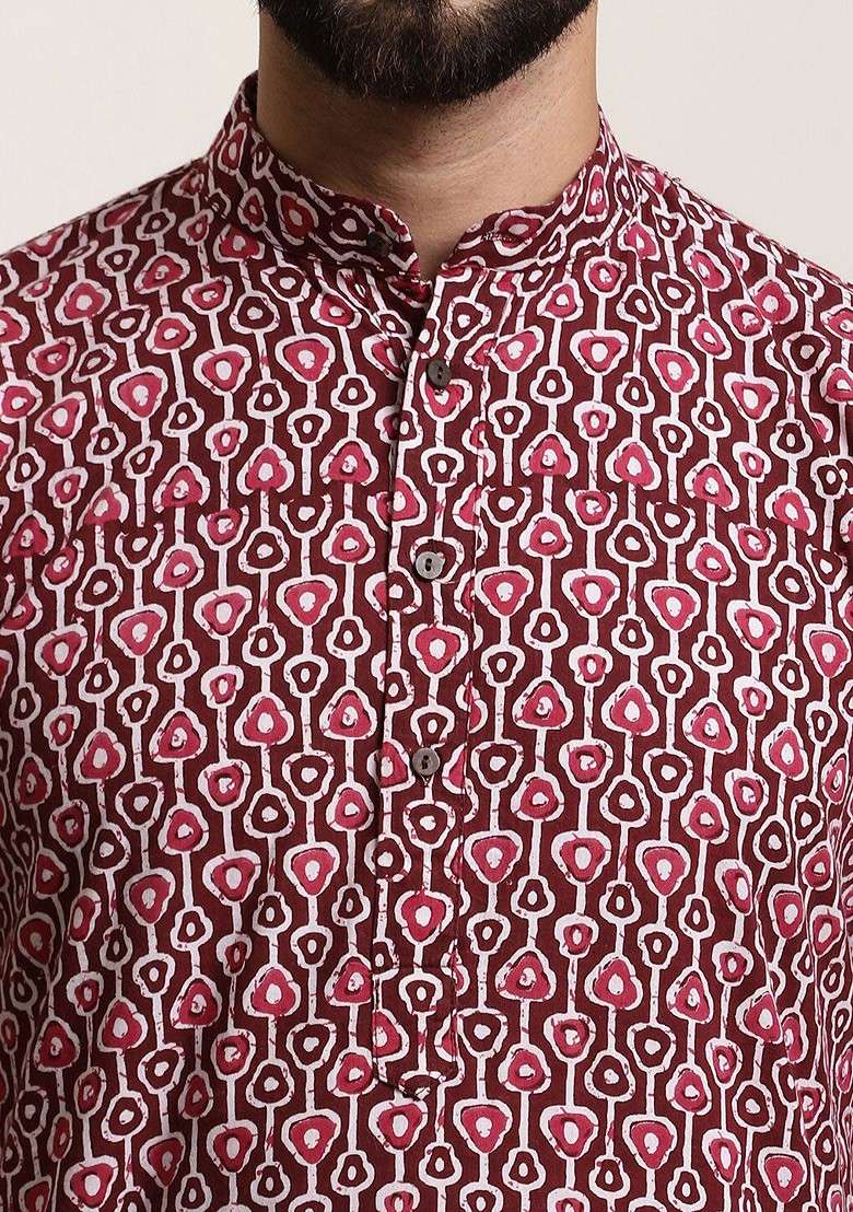 Brown Printed Cotton Kurta Set For Men - Indya