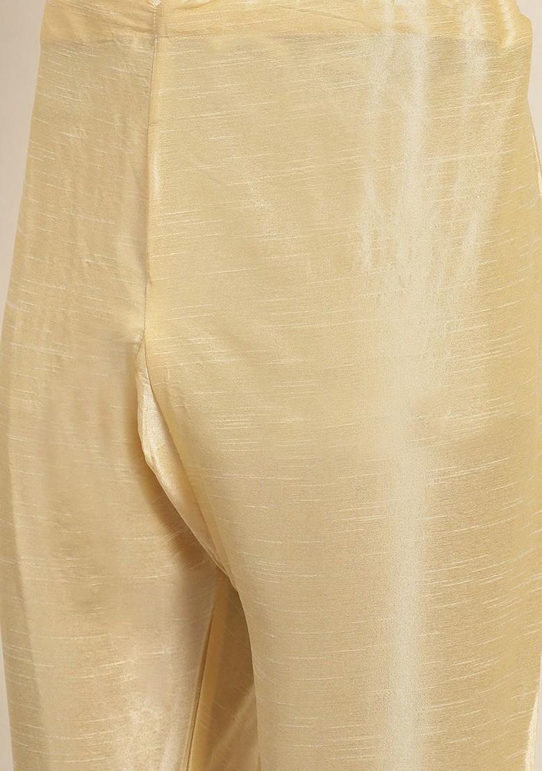 Gold Solid Poly Blend Kurta Set For Men