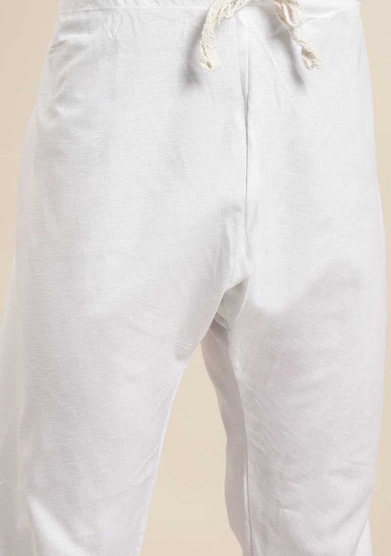 White Solid Cotton Kurta Set For Men