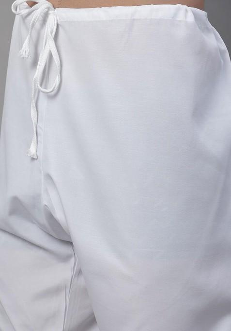 Blue Ethnic Motifs Cotton Kurta Set For Men