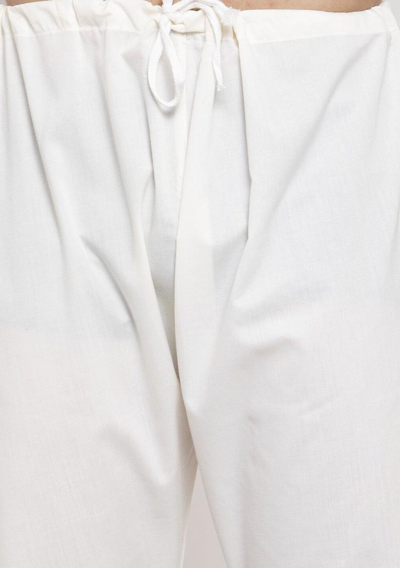 Cream Printed Poly Blend Kurta Set For Men