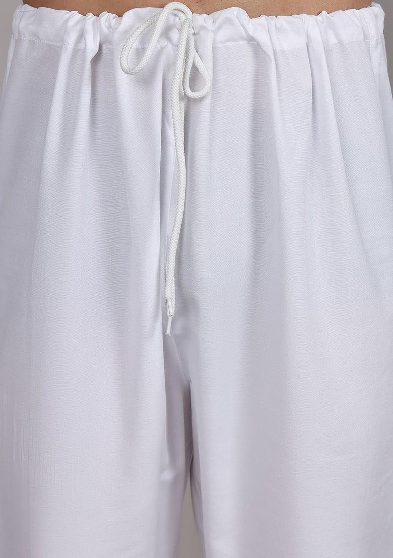 Magenta Embroidered Poly Blend Kurta Set For Men