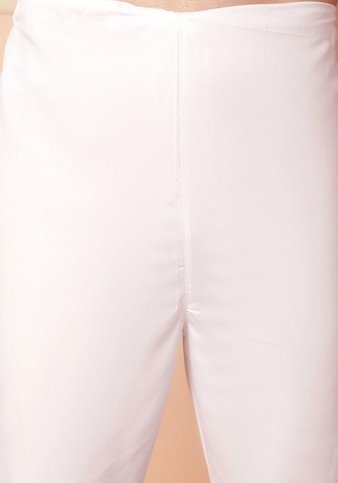 Cream Printed Poly Blend Kurta Set For Men