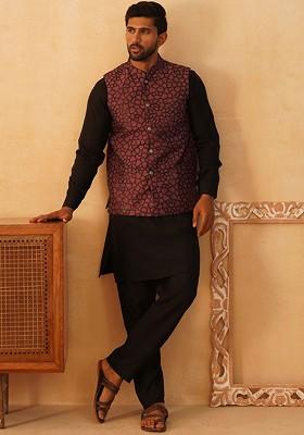 Coral Embroidered Poly Blend Kurta Set For Men