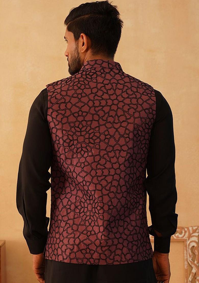 Coral Embroidered Poly Blend Kurta Set For Men