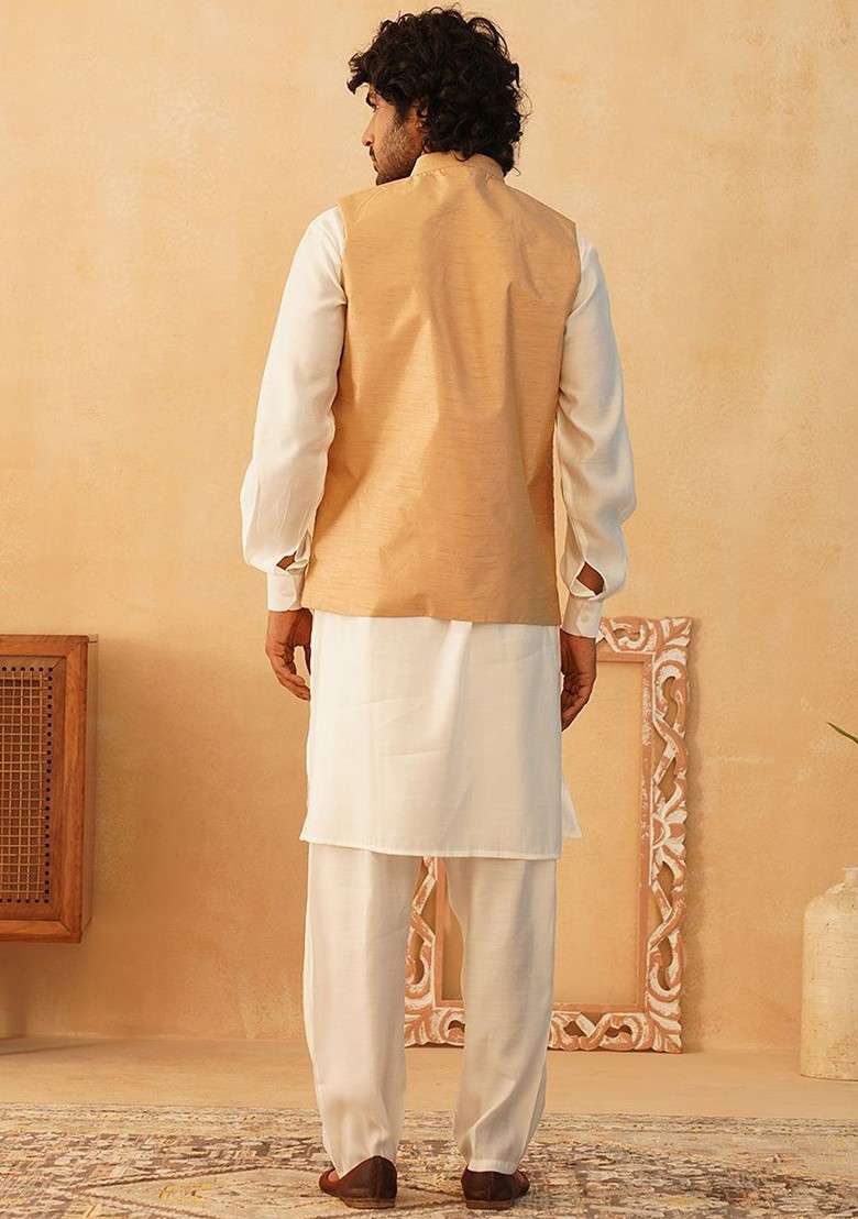 Brown Embroidered Poly Blend Kurta Set For Men - Indya