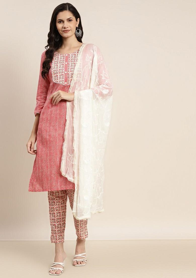 Red Printed Poly Blend Kurta Set For Men