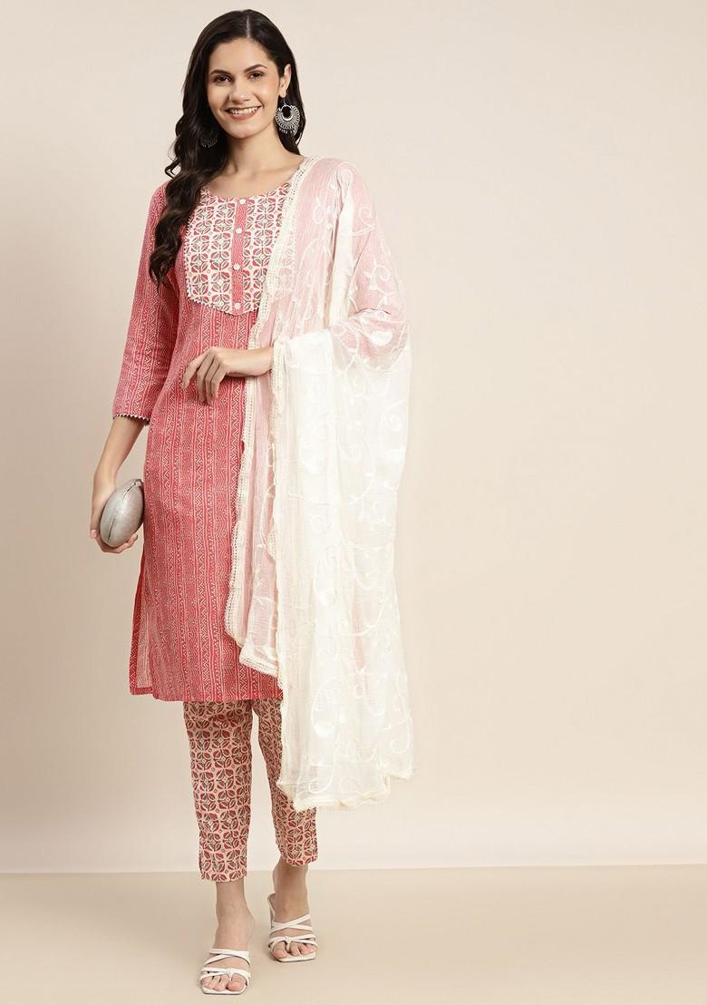 Red Printed Poly Blend Kurta Set For Men