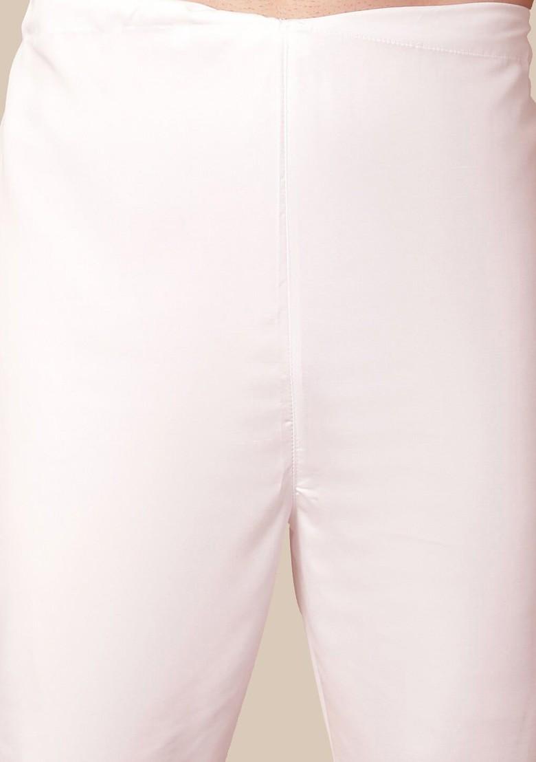 White Printed Poly Blend Kurta Set For Men