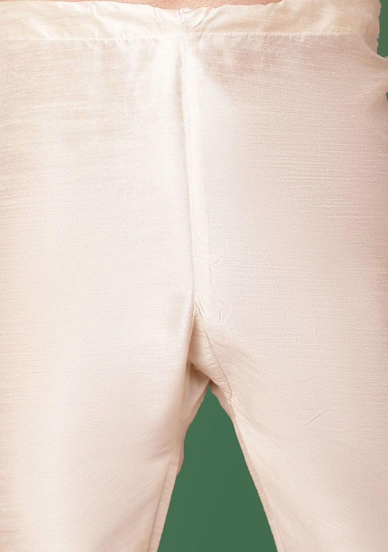 Beige Embroidered Poly Blend Kurta Set For Men