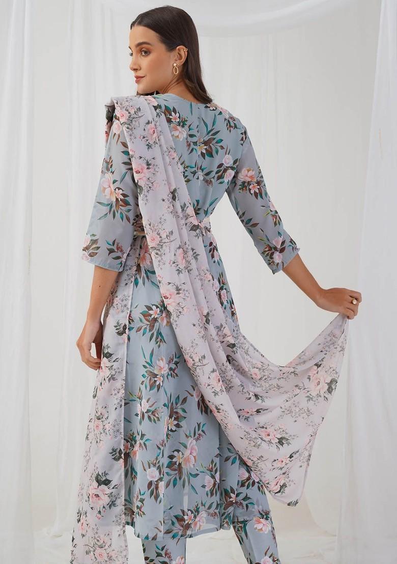 Sea Green Printed Poly Blend Kurta Set For Men