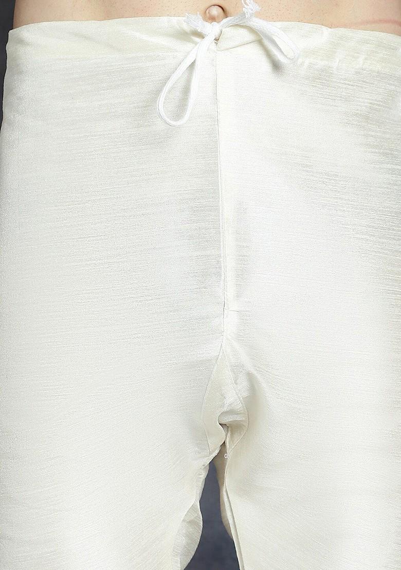 Turquoise Blue Embroidered Poly Blend Kurta Set For Men