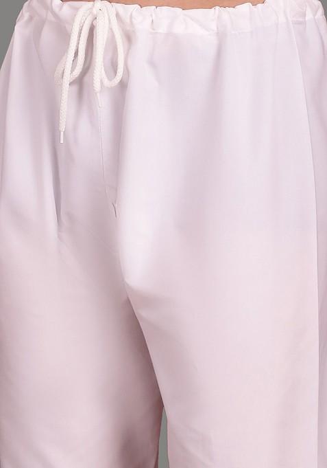 Green Embroidered Poly Blend Kurta Set For Men