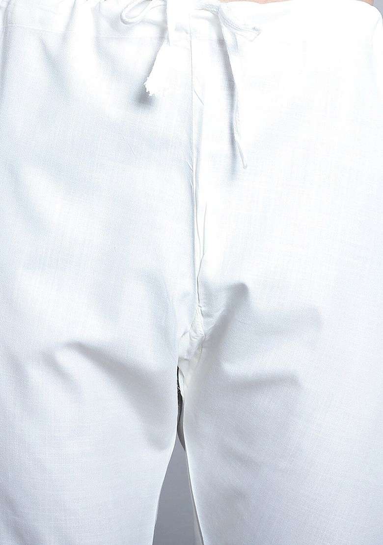 Off White Embroidered Poly Blend Kurta Set For Men - Indya