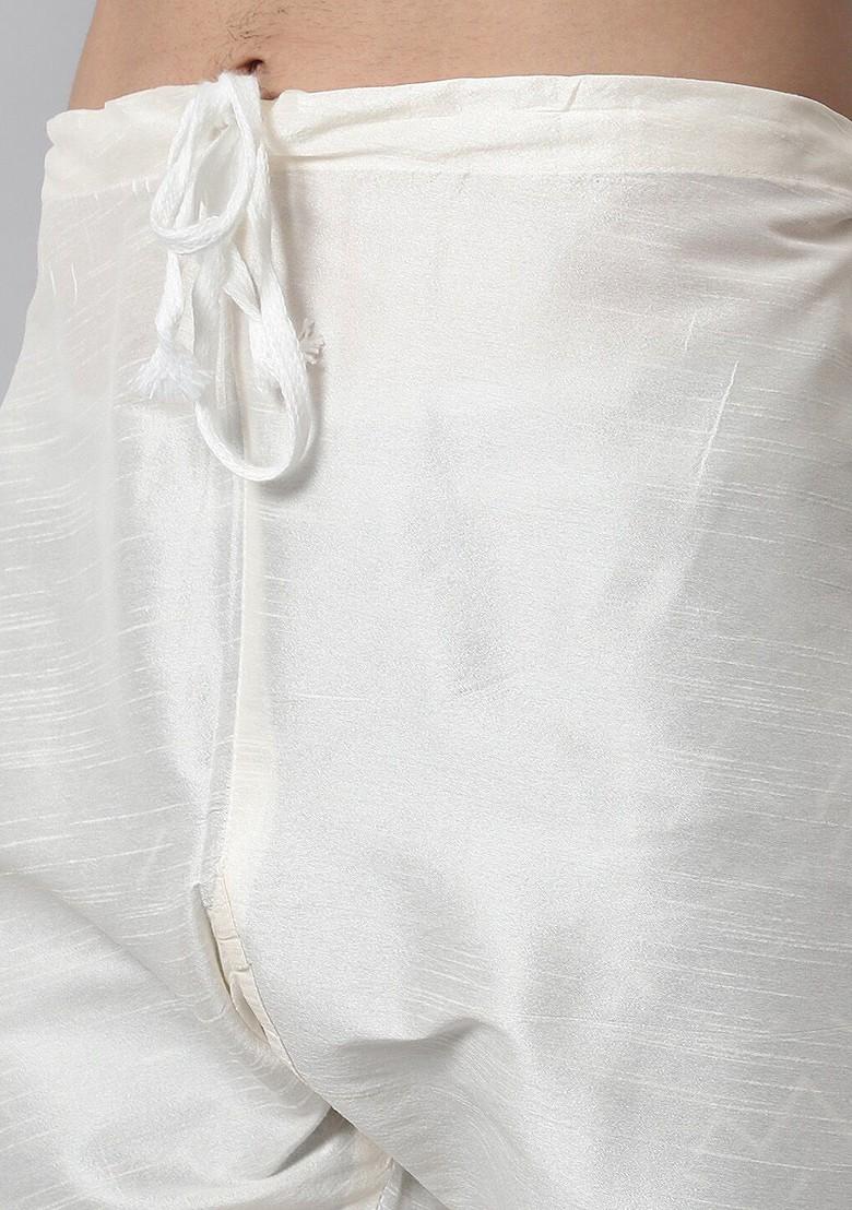 Navy Blue Woven Design Poly Blend Kurta Set For Men