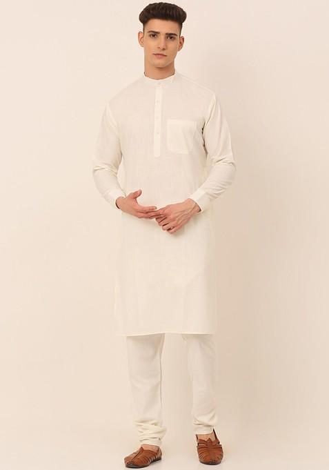 Maroon Embroidered Poly Blend Kurta Set For Men