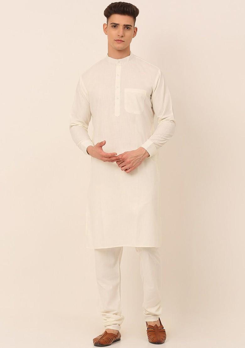 Charcoal Grey Embroidered Poly Blend Kurta Set For Men