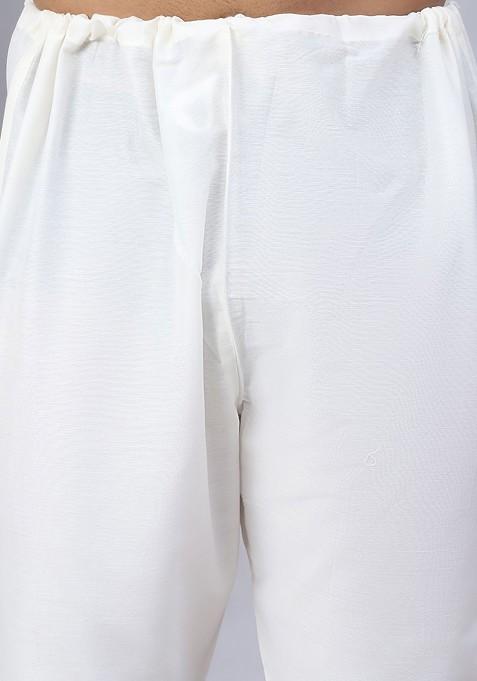 Mustard Yellow Embroidered Poly Blend Kurta Set For Men