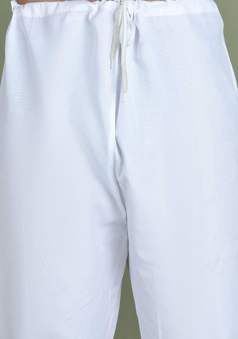 Cream Printed Poly Blend Kurta Set For Men