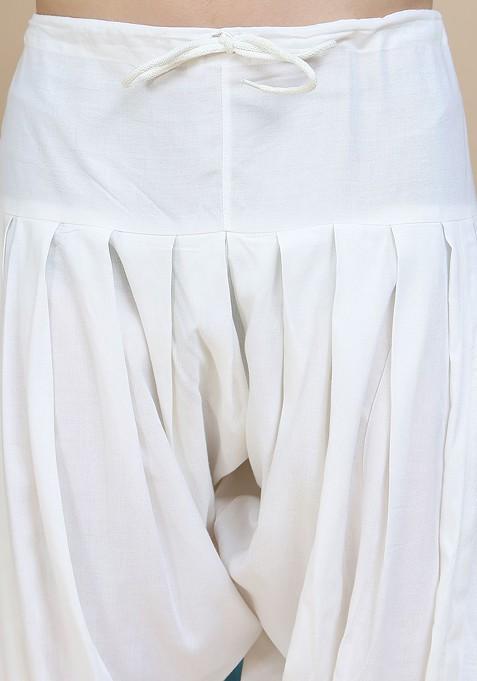 Off White Embroidered Poly Blend Kurta Set For Men